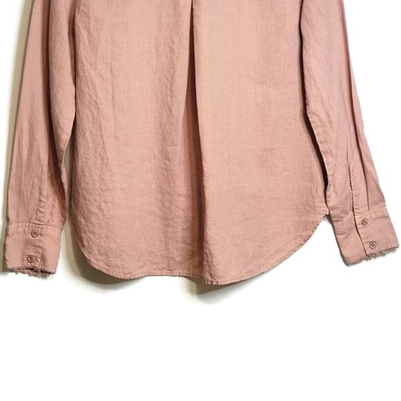 Cloth & Stone Linen Pink Button Down Shirt V Neck Long Sleeve Casual Workwear S - Picture 9 of 13